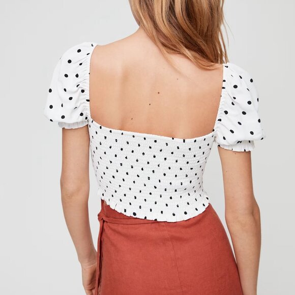 Wilfred Cropped Polka Dot Smocked Blouse - Picture 3 of 8